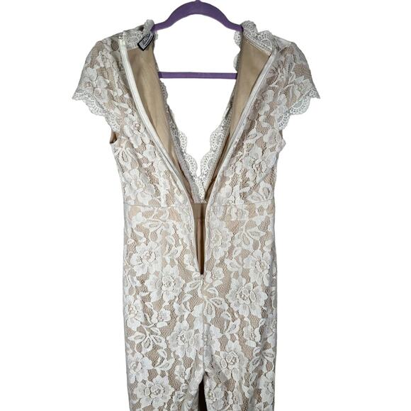 Lexi Drew Women's Short Sleeve Deep V Neck White Lace Jumpsuit Small - Picture 5 of 7